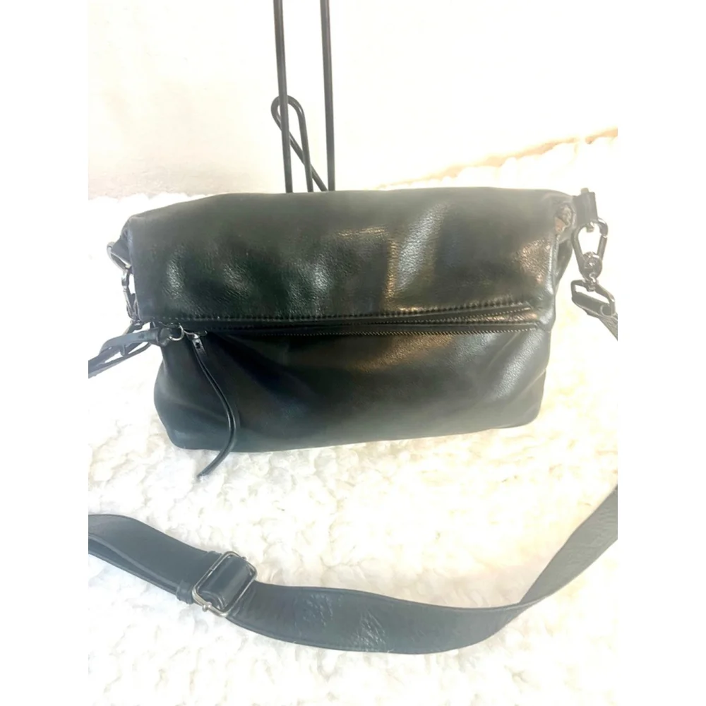 Margot Mickey Double Zip Fold Over Dark Green Leather Hobo or Crossbody bag